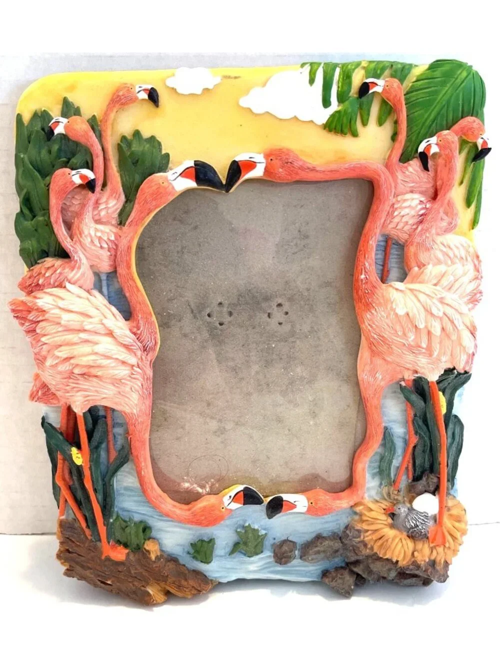 VTG Pink Flamingo Flock 3D Picture Photo Frame Tropical Family Beach Vacation - Picture 3 of 10